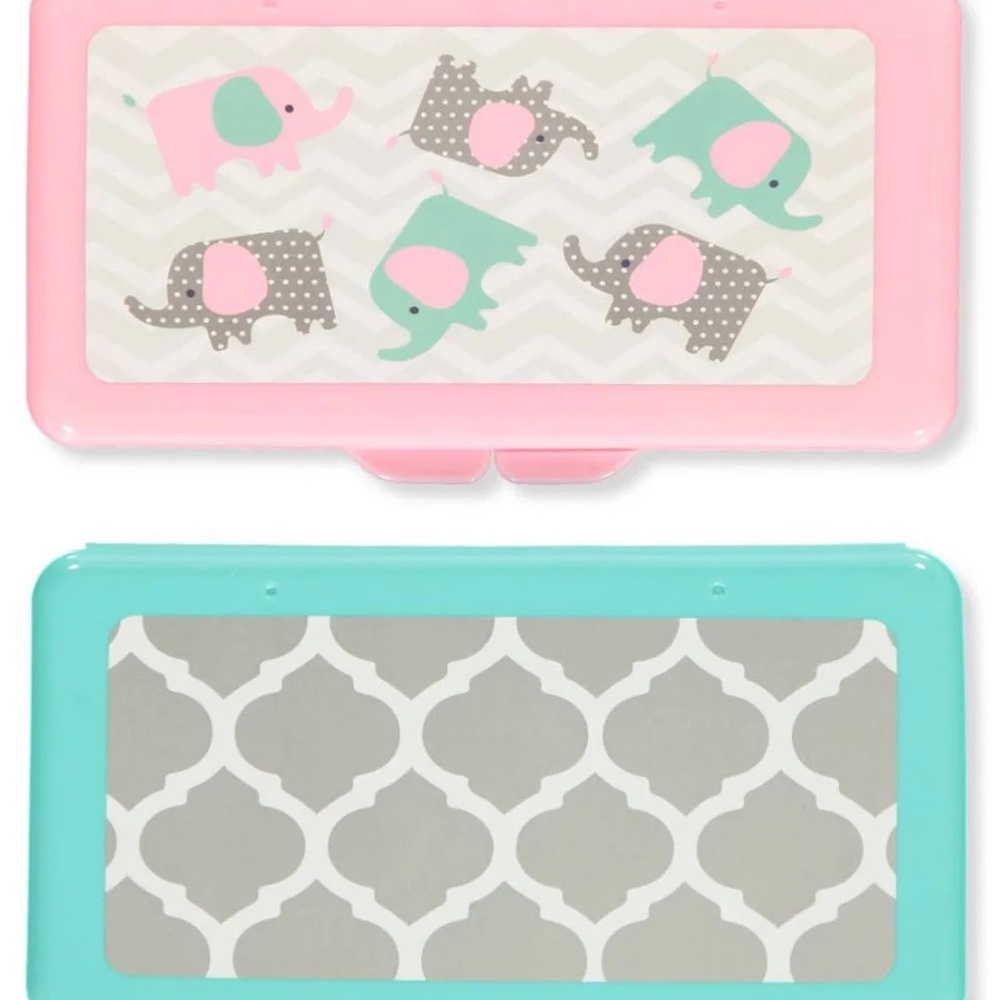 Pink and Teal Elephant Print Kids Wipe Case